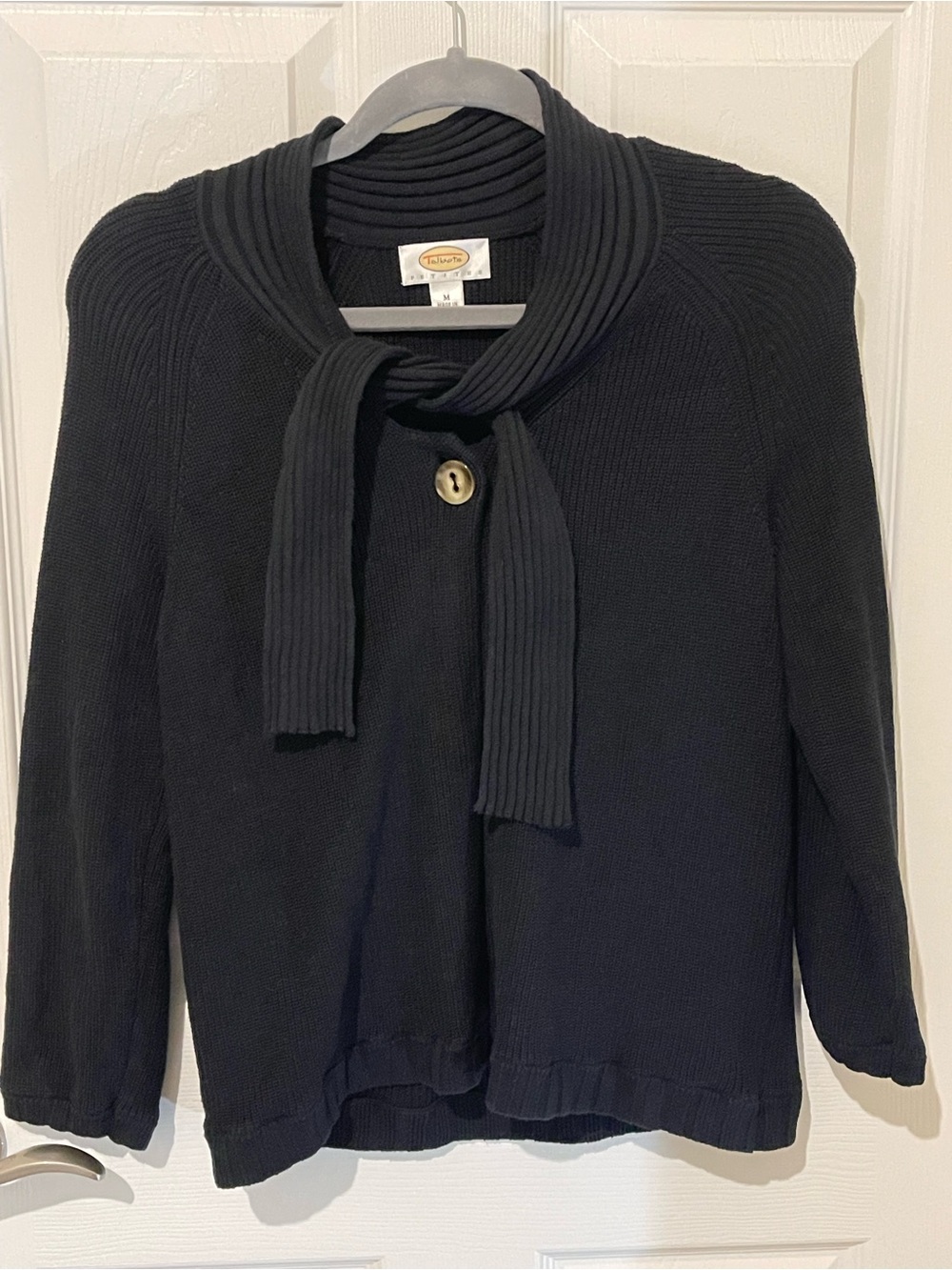 Talbots Black Ribbed Tie-Neck Sweater Cardigan